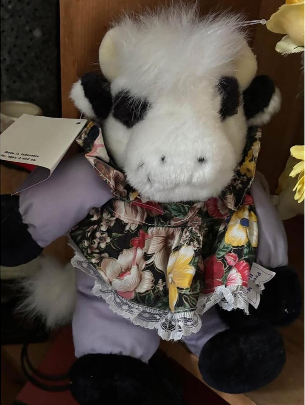 Plush Cow Stuffed Animal Floral Dress